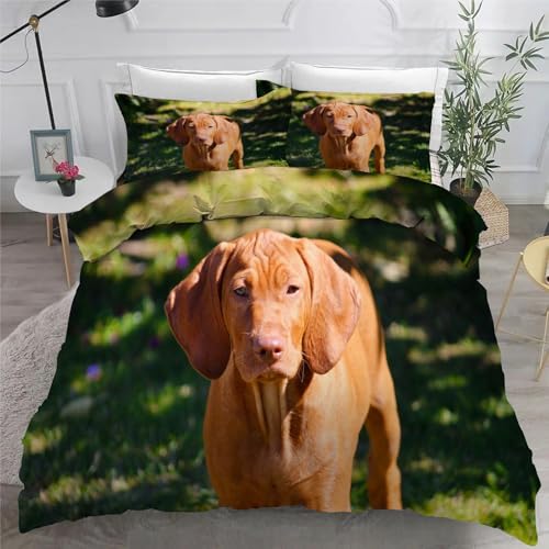 Ungarischer Vizsla BettwäSche Set 200x200 cm Khaki Bettbezug und 2 Kissenbezug 80x80 cm Weiche Flauschiger Mikrofaser 3 Teilig BettwäSche mit ReißVerschluss füR Doppelbett von KaiHeBeding