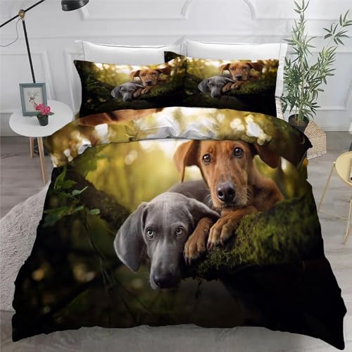 Weimarra BettwäSche 200x220 3teilig Bettbezug Haustiere BettwäSche-Sets 200 x 220 cm und 2 KissenbezüGe 80x80 cm, BettwäSche Set füR Doppelbett mit ReißVerschluss von KaiHeBeding