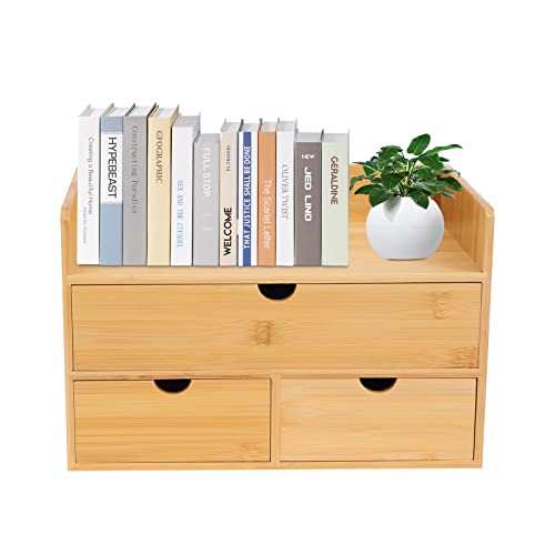 Kaibrite Bambus Schreibtisch Organizer Büro Schreibtischbox großer Büro Organizer mit 3 Schubladen 33 * 19 * 20cm von Kaibrite