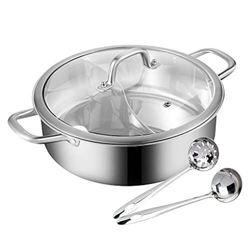 Kaibrite Hot Pot mit Trennwand und Deckel 304 Edelstahl Hot Pot Topf Induktion Suppentopf Nudeltopf Fleischtopf Dual Side zweiseitiges Suppen-Kochgeschirr (32cm) von Kaibrite