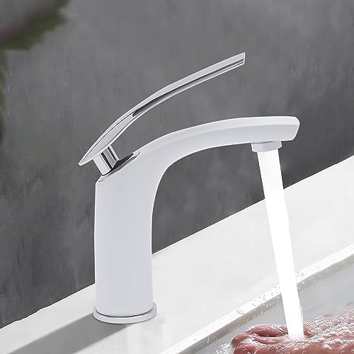 Waschbecken Wasserhahn Bad Waschtischarmatur Weiß Armatur Einhebel Mischbatterie Metall Badarmatur Elegante Einhandmischer für Badezimmer Waschbecken Wasserhahn Bad Waschtischarmatur Weiß Armatur Einhebel Mischbatterie Metall Badarmatur Elegante Einhandmischer für Badezimmer von Kaibrite