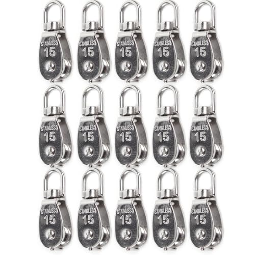Kaichenyt 15 Pack Umlenkrolle, 15mm Umlenkrolle Stahlseil mit Kugellager Tragende 77.16lbs 360 Grad Gedreht 304 Edelstahlumlenkrollen für Seile Seilgerüst Fitness von Kaichenyt