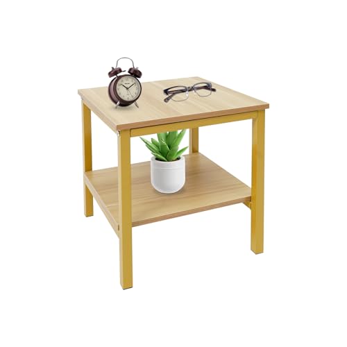 Kaichenyt 2 Etagen Beistelltisch, Quadratisch Nachttisch mit Anti-Rutsch-Fußpads Dicke der Platte 16mm für Arbeitszimmer 42x42x45cm Gold+Holz Farbe von Kaichenyt