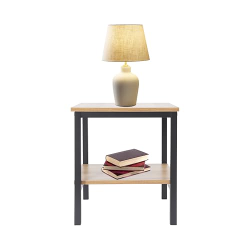 Kaichenyt 2 Etagen Moderner Telefontisch, Nachttisch mit Anti-Rutsch-Fußpads Dicke der Platte 16mm für Tassen 42x42x45cm Schwarz+Holz Farbe von Kaichenyt