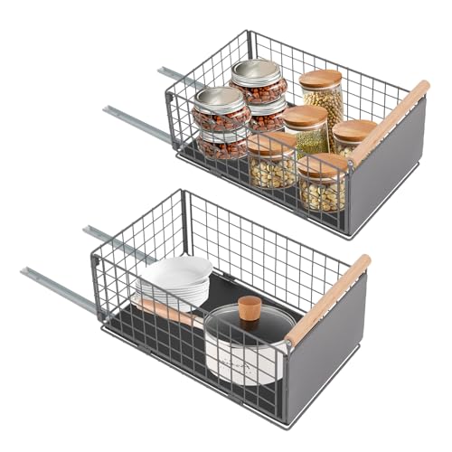 Kaichenyt 2 Stück KüChenschrank, Teleskopschublade mit Geeignetes Gitter Ziehbarer Längenbereich 39.5-56.5cm für Milchtheigeschäfte Grau, Holzfarbe von Kaichenyt