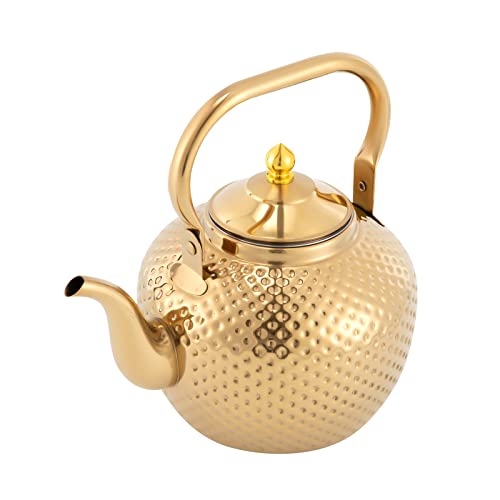 Kaichenyt Edelstahl Teekanne, 2 Liter Teekessel mit Siebeinsatz und Anti Verbrühung Griff für Induktion Gasherd etc Modern Teapot Gold-Silber (GOLD) von Kaichenyt