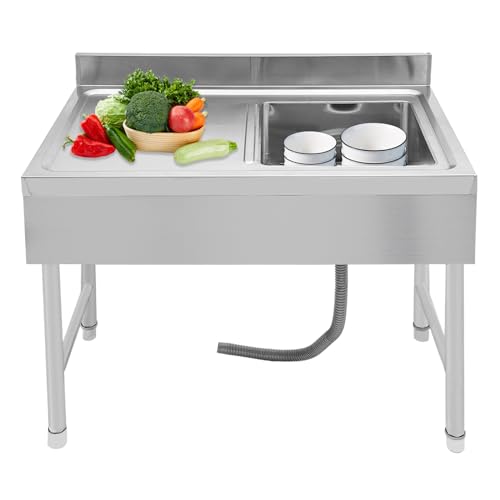 Kaichenyt Edelstahl Werkbank Spülbecken, Einzelbecken Spültisch mit Ständer & Plattform Ablassvorrichtung für Außen Innen Küche Restaurant von Kaichenyt