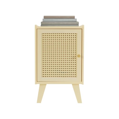 Kaichenyt Nachtschrank, Rattan Beistelltisch aus Bambus mit Erhöhte Schrankbeine Länge der erhöhten Schrankbeine 12cm für Brillen 31x30x51cm Cremefarbenes Beige von Kaichenyt