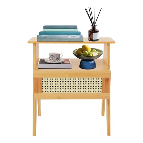 Kaichenyt Nachttisch, Beistelltisch Schublade Trapezförmig Nachtschrank mit Ausgehöhlte Schubladentür Gesamtbelastbarkeit 5kg für Zeitschriften 43x31x50cm Holz Farbe von Kaichenyt