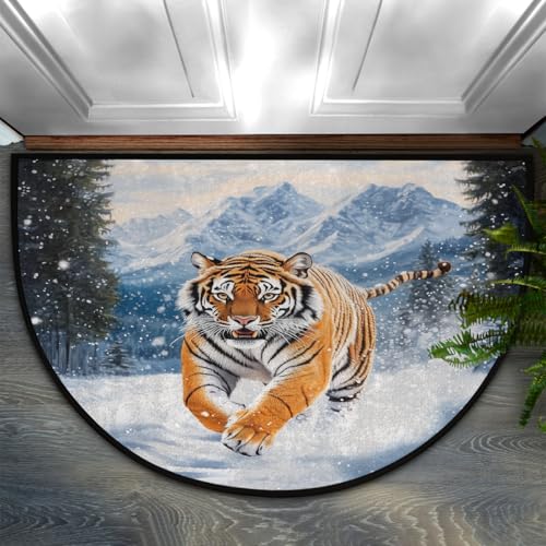 Halbrunde Fußmatte für den Innenbereich, 61 x 91,4 cm, Wildtier-Tiger, schneebedeckter Wald, rutschfeste Bodenmatte, Bodenmatte, niedriges Profil für Küche, Terrasse, Kamin Halbrunde Fußmatte für den Innenbereich, 61 x 91,4 cm, Wildtier-Tiger, schneebedeckter Wald, rutschfeste Bodenmatte, Bodenmatte, niedriges Profil für Küche, Terrasse, Kamin von Kaifanee