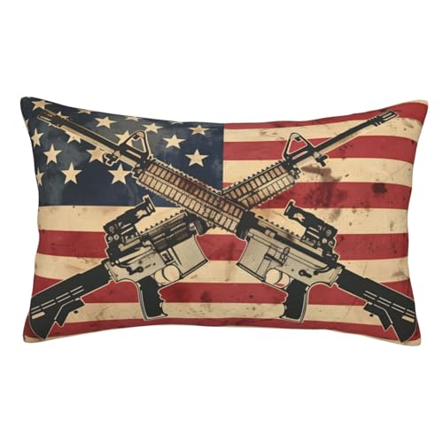 Superweicher und gemütlicher langer Kissenbezug für alle Jahreszeiten, Retro-Stil, amerikanische Flagge, Soldatengewehr, luxuriös, flauschiger Flanell-Kissenbezug mit Reißverschluss, für Schlafzimmer Superweicher und gemütlicher langer Kissenbezug für alle Jahreszeiten, Retro-Stil, amerikanische Flagge, Soldatengewehr, luxuriös, flauschiger Flanell-Kissenbezug mit Reißverschluss, für Schlafzimmer von Kaifanee