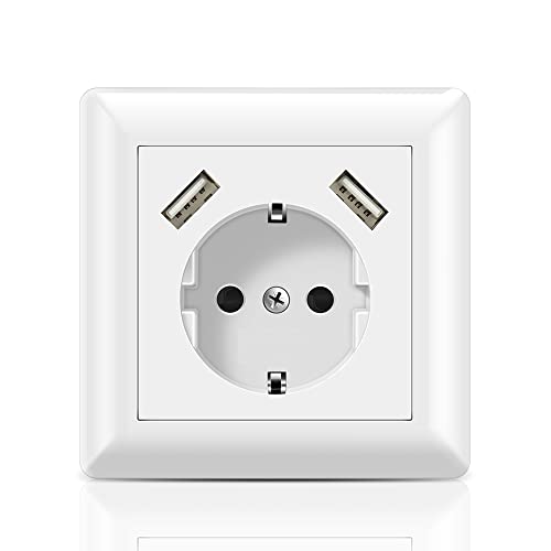 Kaifire Steckdose mit 2 x USB Anschluss 3.4A Unterputz, USB Steckdose System 55 X 55 Reinweiß Passt in Standard Unterputzdose, Schutzkontakt Schuko Wandsteckdose Geeignet für Smartphone Tablet MP3 Kaifire Steckdose mit 2 x USB Anschluss 3.4A Unterputz, USB Steckdose System 55 X 55 Reinweiß Passt in Standard Unterputzdose, Schutzkontakt Schuko Wandsteckdose Geeignet für Smartphone Tablet MP3 von Kaifire