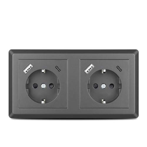 Kaifire USB Steckdose Unterputz Grau, Schuko Doppelsteckdose mit 2 USB Ladegerät und 2 Typ C Passt in Standard 2-fach Unterputzdose, Wandsteckdose für Smartphone MP3 Tablet Kaifire USB Steckdose Unterputz Grau, Schuko Doppelsteckdose mit 2 USB Ladegerät und 2 Typ C Passt in Standard 2-fach Unterputzdose, Wandsteckdose für Smartphone MP3 Tablet von Kaifire