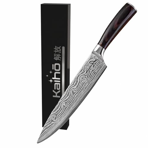 Kaihō Premium Chefmesser – Scharfes Küchenmesser aus 5Cr15 Edelstahl mit Damast-Laser-Muster – Profi Kochmesser mit ergonomischem Griff – Geschenkbox - Für Fleisch, Gemüse & mehr von Kaihō