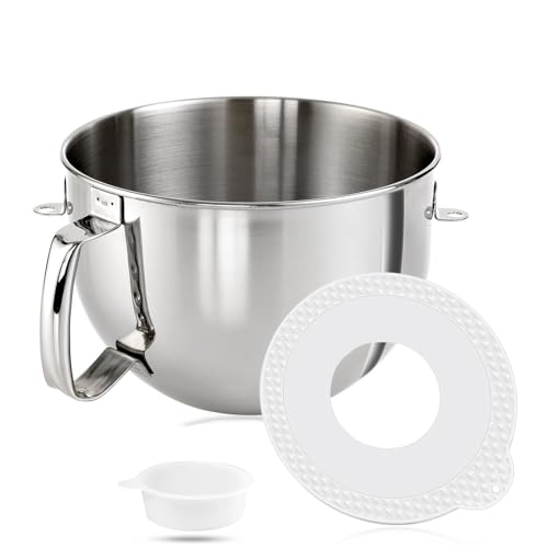 6 QT Edelstahl-Mischschüssel & Mixerschüssel-Deckelabdeckung für KitchenAid Bowl-Lift Mixer, Küchenhelfer, Rührschüssel Ersatz für 6 Quart Lift Mixer mit größerem Griff, spülmaschinenfest von Kainasch