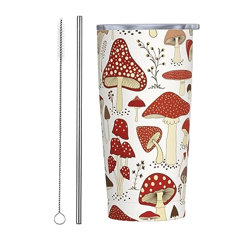 Kaireno Pilzbecher Feldpflanzen Blatt Edelstahl isolierte Becher mit Deckel Strohhalm Wiederverwendbare Pilze Kaffee Reisebecher Trinkwasser Weinbecher Geburtstagsgeschenk für Frauen 590 ml von Kaireno