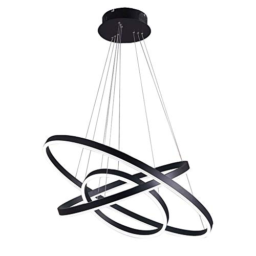 100W LED Runde Hängeleuchte 3 Ringe Pendelleuchte Schwarz Modern Hängelampe Metall Acryl Pendellampe Esszimmer Lampe Wohnzimmer Leuchte Höhenverstehbar Kronleuchter Φ40+60+80cm [Energieklasse A++] von KAIRRY