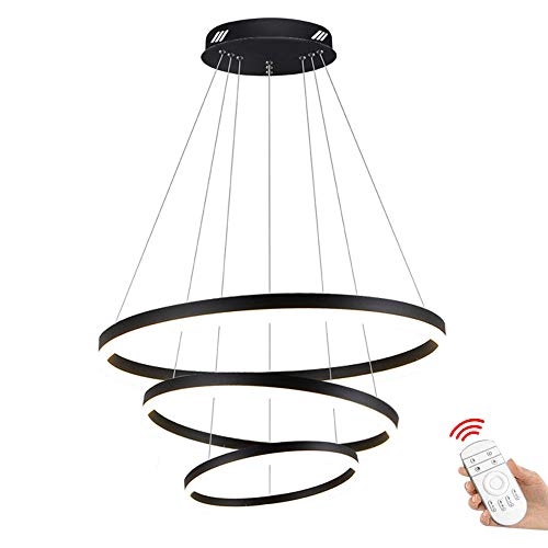 100W LED Runde Hängeleuchte 3 Ringe Pendelleuchte Schwarz Modern Hängelampe Metall Acryl Pendellampe Esszimmer Lampe Wohnzimmer Leuchte Höhenverstehbar Kronleuchter Φ40+60+80cm [Energieklasse A++] von KAIRRY