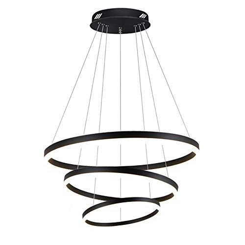 68W LED Runde Hängeleuchte 3 Ringe Pendelleuchte Schwarz Modern Hängelampe Metall Acryl Pendellampe Esszimmer Lampe Wohnzimmer Leuchte Höhenverstehbar Kronleuchter Φ20+40+60cm [Energieklasse A++] von KAIRRY