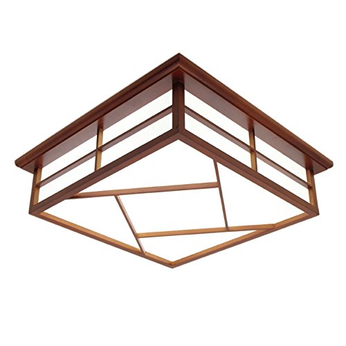 KAIRRY Deckenleuchten Deckenlampe Red Wood Color LED Lamp Massivholz Tatami Lampen Japanische Wohnzimmer Lampen Schlafzimmer Balkon Protokolle Deckenleuchte (Color : Three Color Light, Größe : 45CM) von KAIRRY