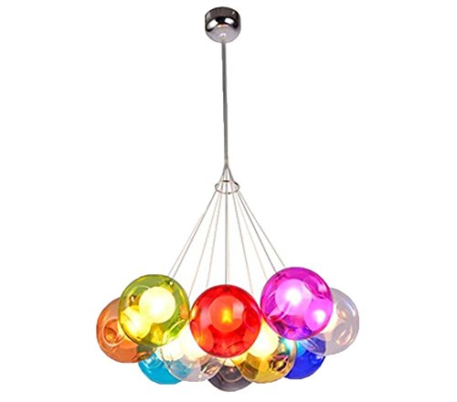 Kairry Kronleuchter Pendel Leuchter Hängeleuchte Pendelleuchte Farbige Bubble Ball Lampe Glas Esszimmerlampe Für Mehrflammige Leuchten Buntglas Höhenverstellbare 100CM (Color : 10 Head) von KAIRRY