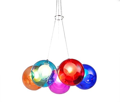 KAIRRY Kronleuchter Pendel Leuchter Hängeleuchte Pendelleuchte Farbige Bubble Ball Lampe Glas Esszimmerlampe Für Mehrflammige Leuchten Buntglas Höhenverstellbare 100CM (Color : 5 Head) von KAIRRY