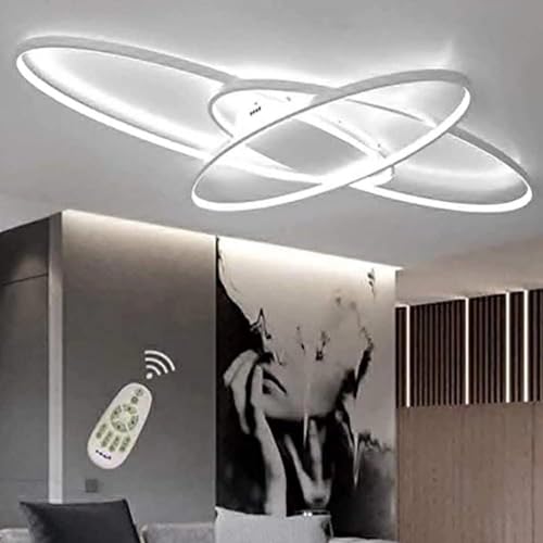 KAIRRY LED Dimmbar Deckenleuchte Modern Weiß Deckenlampe Wohnzimmerlampe mit Fernbedienung Esszimmerlampe 62W 4340LM Innen Dekorative Deckenbeleuchtung für Wohnzimmer, Schlafzimmer, Küche und Büro von KAIRRY