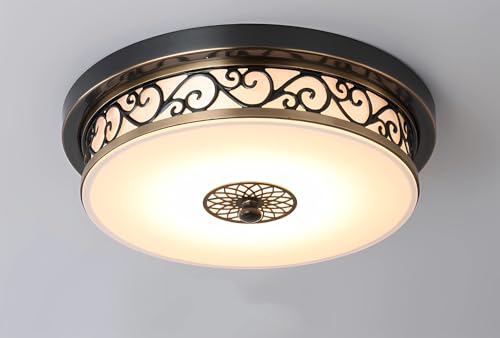 KAIRRY LED Retro Deckenleuchte, schwarzes Eisen hohl geschnitzt kreisförmiges Glaslicht, Küchenflur, Wohnzimmer, Schlafzimmer kreisförmige Deckenleuchte(50cm) von KAIRRY