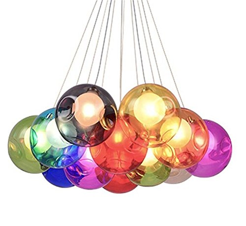 Kronleuchter Pendel Leuchter Hängeleuchte Pendelleuchte Farbige Bubble Ball Lampe Glas Esszimmerlampe Für Mehrflammige Leuchten Buntglas Esszimmer Licht Höhenverstellbare 100CM ( Color : 12 Head ) von KAIRRY