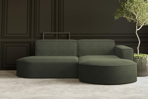 Kaiser Möbel, Ecksofa, Schlafsofa, Sofa Modena Studio Parma, Modern Design Couch, Polsterecke, Freistehend Sofa Wohnzimmer -Stoff Verita Olive Rechts von Kaiser Möbel