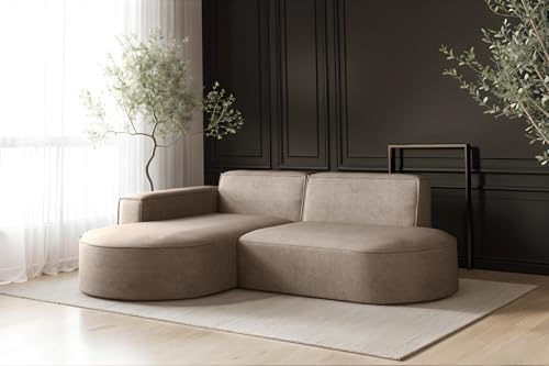 Kaiser Möbel Modena Studio Ecksofa L-Form – Modernes Design Sofa mit HR-Schaum, Velours Salvador, Freistehend für Wohnzimmer Dunkelbeige, Links von Kaiser Möbel