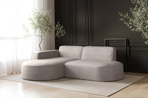 Kaiser Möbel Modena Studio Ecksofa L-Form – Modernes Design Sofa mit HR-Schaum, Velours Salvador, Freistehend für Wohnzimmer Hellbeige, Links von Kaiser Möbel