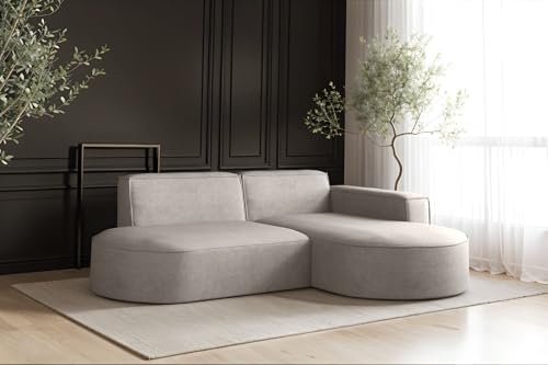 Kaiser Möbel Modena Studio Ecksofa L-Form – Modernes Design Sofa mit HR-Schaum, Velours Salvador, Freistehend für Wohnzimmer Hellbeige, Rechts von Kaiser Möbel