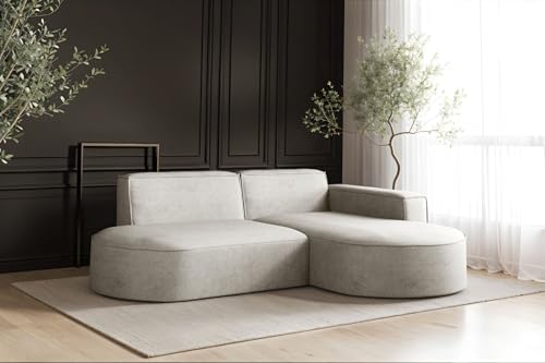 Kaiser Möbel Modena Studio Ecksofa L-Form – Modernes Design Sofa mit HR-Schaum, Velours Salvador, Freistehend für Wohnzimmer Hellgrau, Rechts von Kaiser Möbel