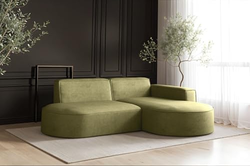 Kaiser Möbel Modena Studio Ecksofa L-Form – Modernes Design Sofa mit HR-Schaum, Velours Salvador, Freistehend für Wohnzimmer Olive, Rechts von Kaiser Möbel