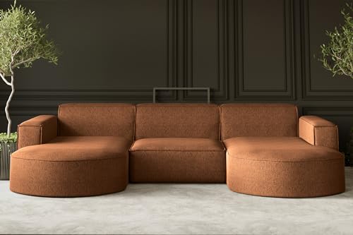 Kaiser Möbel, Sofa Modena, Designer u-Form Sofa, Modern Design Couch, Polsterecke, Freistehend, Verita Stoff Ziegel Breite: 299 cm von Kaiser Möbel