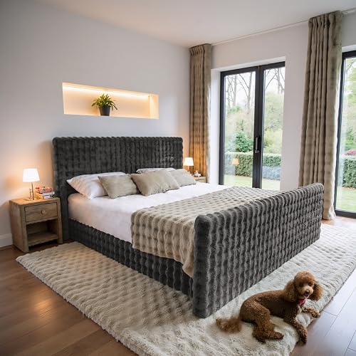 Kaiser Möbel - Boxspringbett 140x200 cm - Bett mit Bettkasten, Matratze H2 und Topper - Hohe Kopfstütze, 2 Matratzen und 2 Bettkästen - Polsterbett Blanket, Stoff Bubble Graphit von Kaiser Möbel