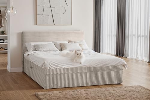 Kaiser Möbel - Bett 180x200 cm, Boxspringbett mit Bettkasten und Topper, Polsterbett für Schlafzimmer, Doppelbett mit Stauraum und Gepolstertes Kopfteil, Toppermatratze aus Viscoschaum - TRENTO - Ecru von Kaiser Möbel