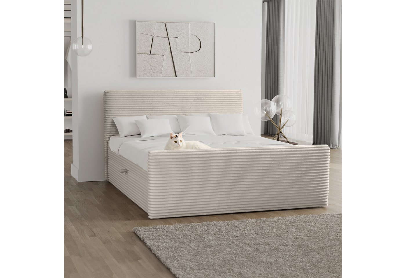 Kaiser Möbel Boxspringbett Boxspringbett mit bettkasten und topper TRENTO stoff Plüsch Cord, mit Topper mit Bettkasten von Kaiser Möbel