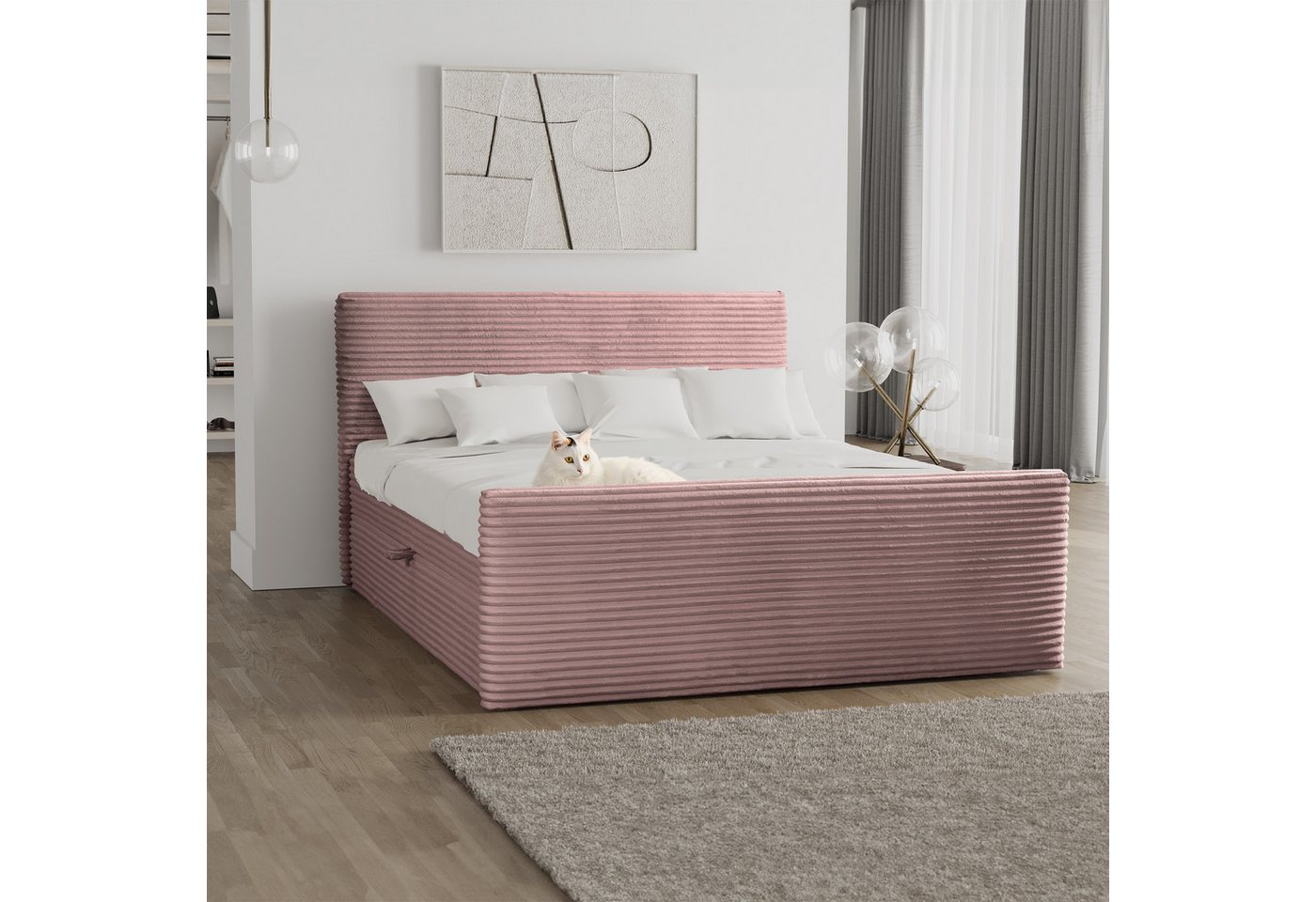 Kaiser Möbel Boxspringbett Boxspringbett mit bettkasten und topper TRENTO stoff Plüsch Cord, mit Topper mit Bettkasten von Kaiser Möbel