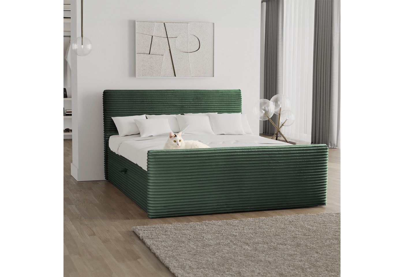 Kaiser Möbel Boxspringbett Boxspringbett mit bettkasten und topper TRENTO stoff Plüsch Cord, mit Topper mit Bettkasten von Kaiser Möbel