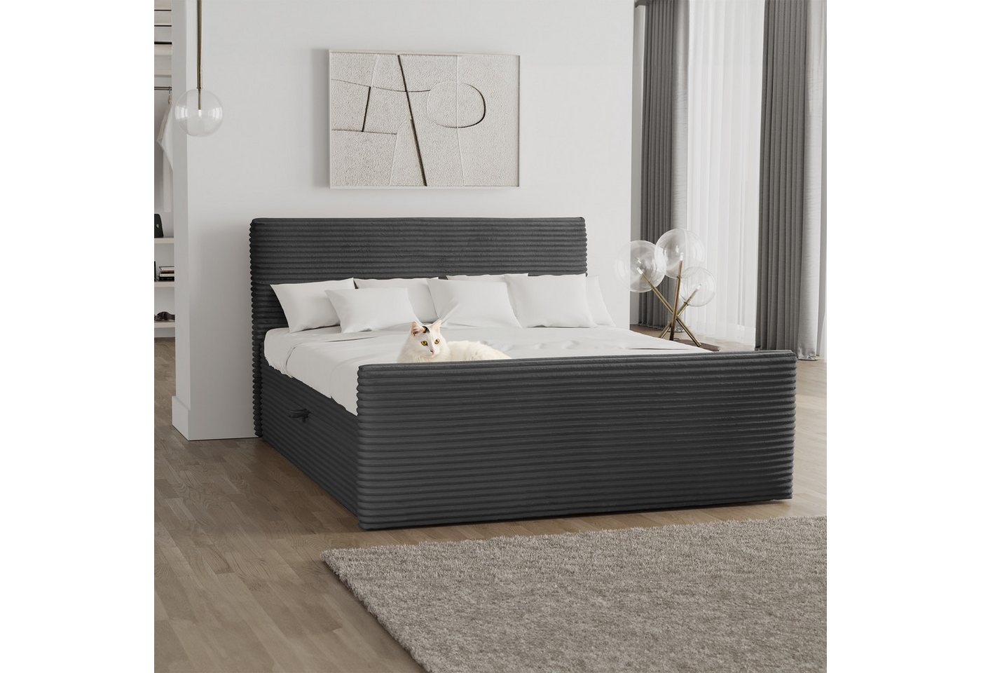 Kaiser Möbel Boxspringbett Boxspringbett mit bettkasten und topper TRENTO stoff Plüsch Cord, mit Topper mit Bettkasten von Kaiser Möbel