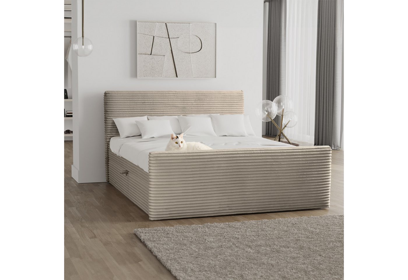 Kaiser Möbel Boxspringbett Boxspringbett mit bettkasten und topper TRENTO stoff Plüsch Cord, mit Topper mit Bettkasten von Kaiser Möbel