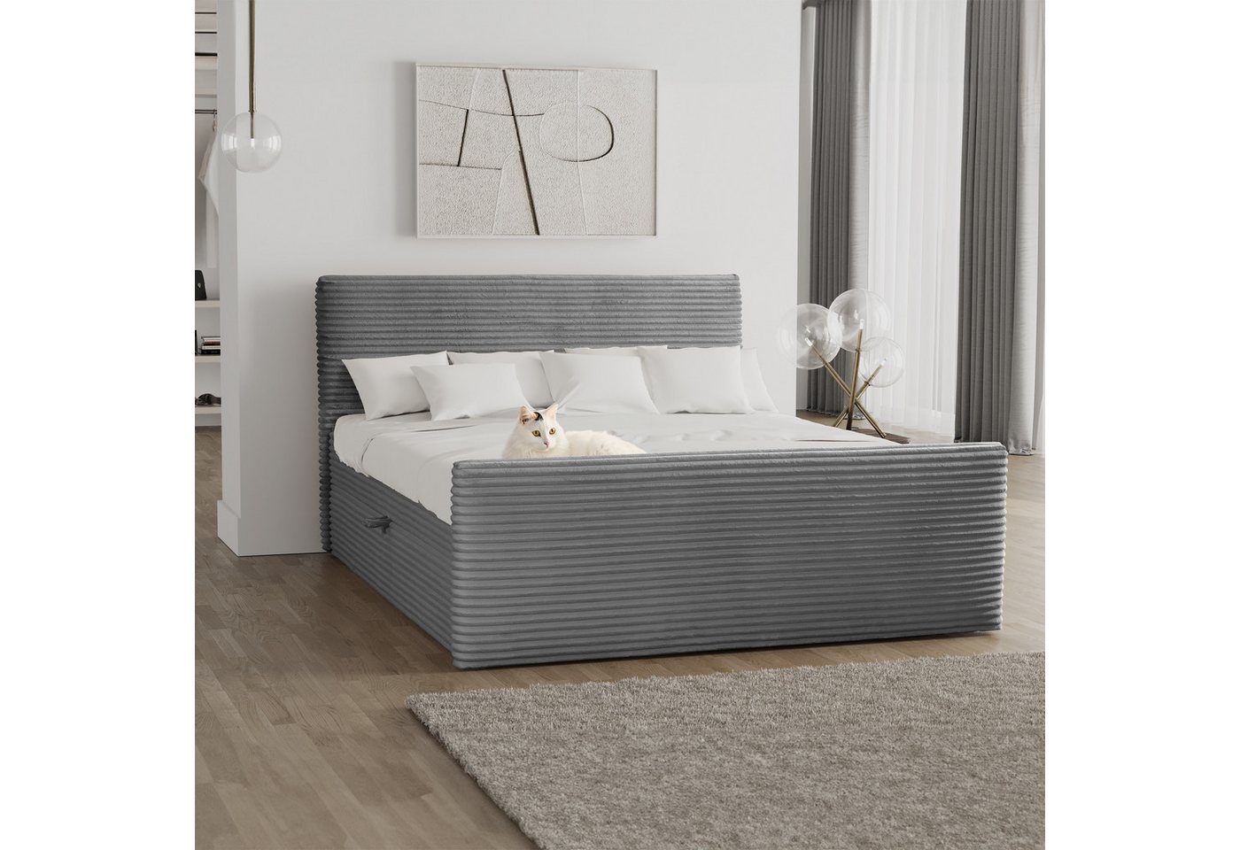 Kaiser Möbel Boxspringbett Boxspringbett mit bettkasten und topper TRENTO stoff Plüsch Cord, mit Topper mit Bettkasten von Kaiser Möbel