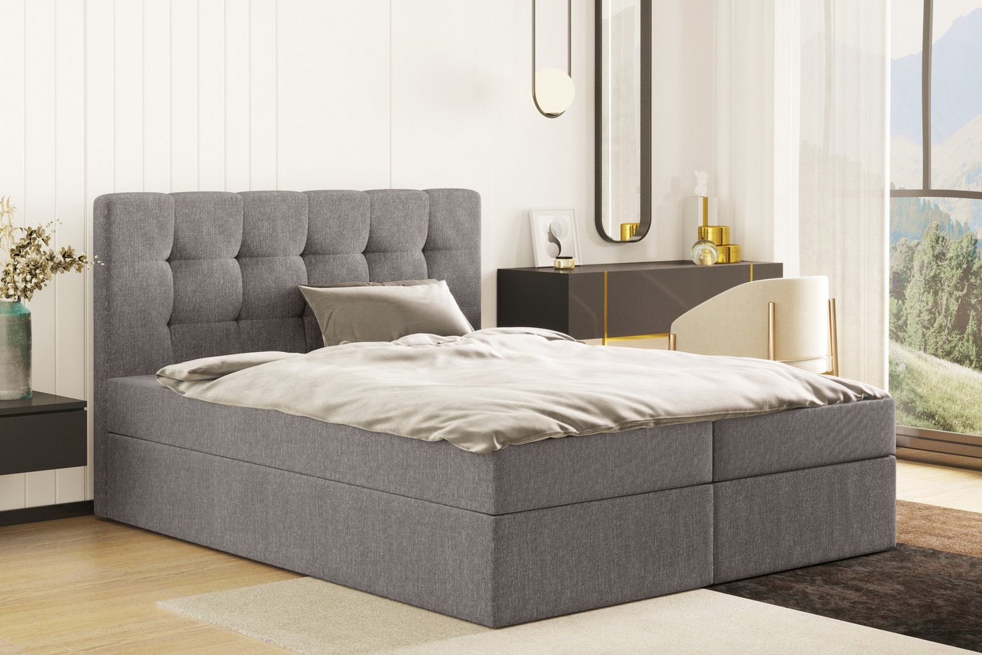 Kaiser Möbel Boxspringbett Boxspringbett mit matratze LUDANO stoff Sydney, Bettkasten, Matratze, Mehrere Größen, Viele Farben von Kaiser Möbel