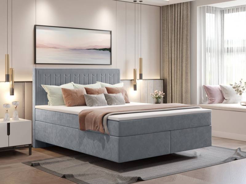 Kaiser Möbel Boxspringbett Boxspringbett mit zwei matratze und topper SEVI V stoff Monolith, Zwei Matratzen und ein Topper von Kaiser Möbel