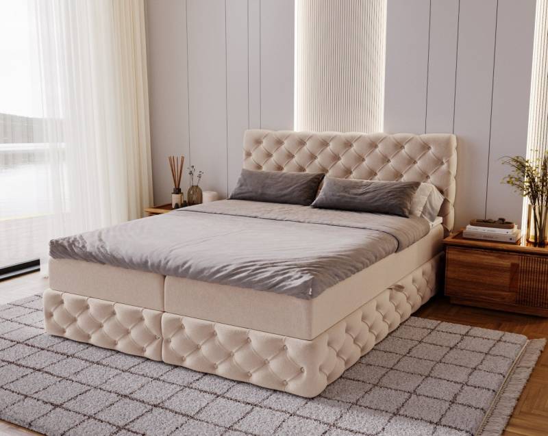Kaiser Möbel Boxspringbett Chesterfield-Kontinentalbett Luxury Stoff Royal Velvet, Bettkasten und Topper und Matratze von Kaiser Möbel