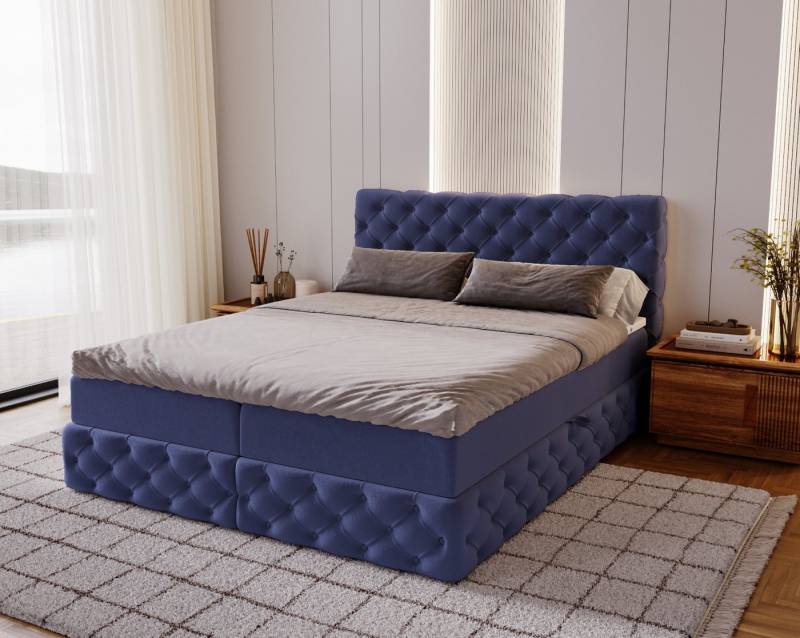 Kaiser Möbel Boxspringbett Chesterfield-Kontinentalbett Luxury Stoff Royal Velvet, Bettkasten und Topper und Matratze von Kaiser Möbel