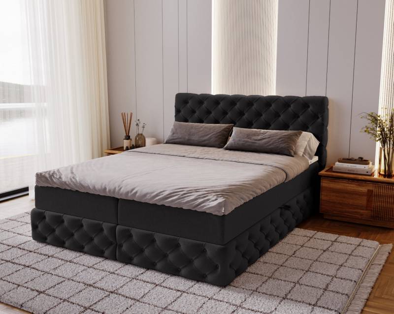 Kaiser Möbel Boxspringbett Chesterfield-Kontinentalbett Luxury Stoff Royal Velvet, Bettkasten und Topper und Matratze von Kaiser Möbel