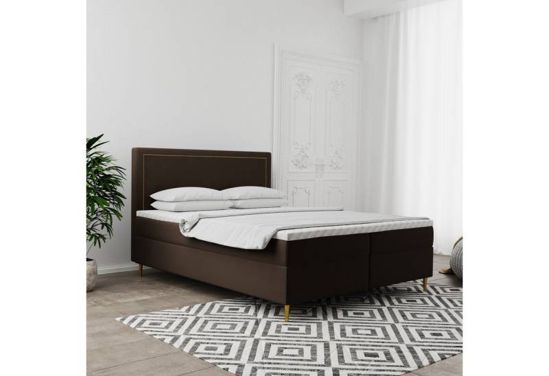 Kaiser Möbel Boxspringbett GOLDEN mit Bettkasten, Matratze & Topper – Velvet Stoff, viele Farben (Boxspringbett mit Matratze und Topper,Komplettset), Goldene Metallfüße,Kaltschaumauflage,Verziertes Kopfteil von Kaiser Möbel